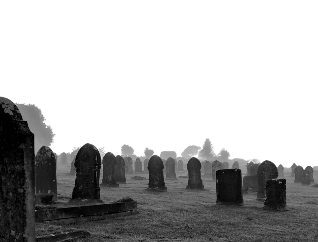 Zwart-wit foto begraafplaats